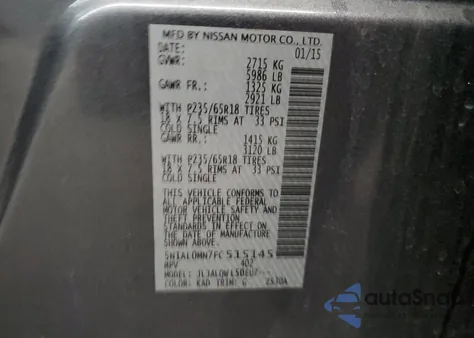 2015 Infiniti Qx60 from USA, damaged, VIN 5N1AL0MN7FC515145